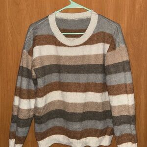Striped Women's Sweater - Brown, Gray, Cream
